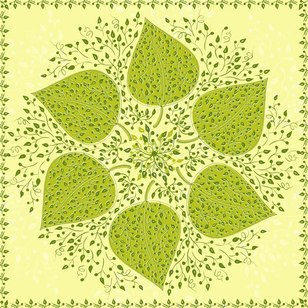 緑の葉と花柄。グリーン コンセプトを行きます。素敵なベクトル カード. — ストックベクタ