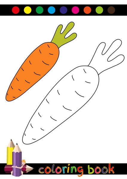 Kleurboek of pagina Cartoon illustratie van grappige wortel voor kinderen — Stockvector