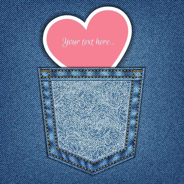 Tasca e cuore jeans — Vettoriale Stock