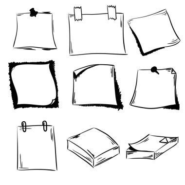 Elle çizilmiş kağıt notları kümesi