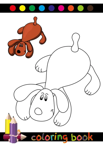 Libro o pagina da colorare Illustrazione del fumetto del cane divertente per i bambini — Vettoriale Stock