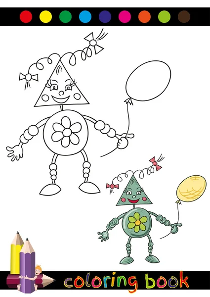 Libro para colorear o ilustración de dibujos animados de página de divertido robot para niños — Vector de stock