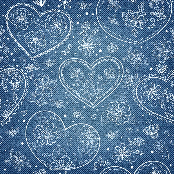 Открытка на День Святого Валентина. Джинсовый фон с рисунком сердца . — стоковый вектор