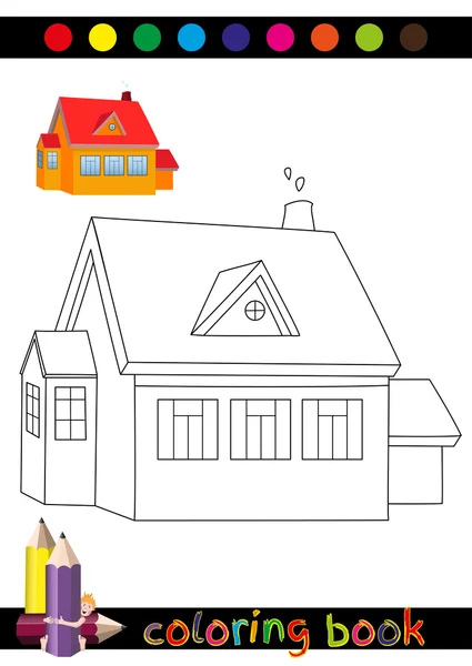 Libro para colorear o ilustración de dibujos animados de página de Funny House para niños — Vector de stock