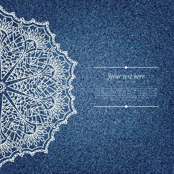 Denim greeting card with lace pattern — Stock Vector