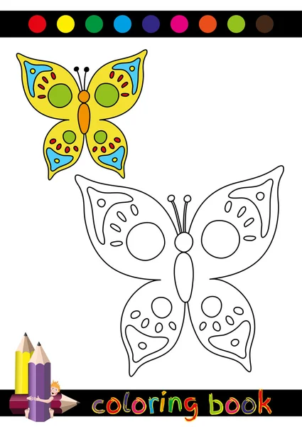 Libro para colorear o ilustración de dibujos animados de página de mariposa divertida para niños — Vector de stock