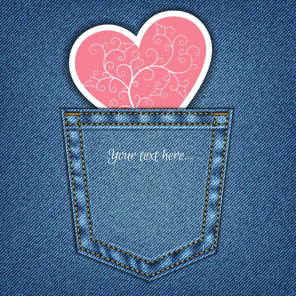 Tasca e cuore jeans — Vettoriale Stock