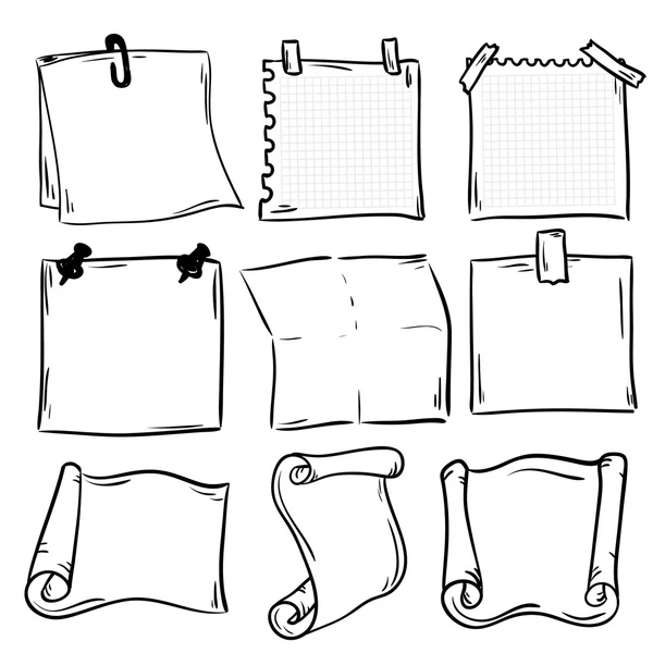 Kézzel rajzolt papír jegyzék csoportja — Stock Vector