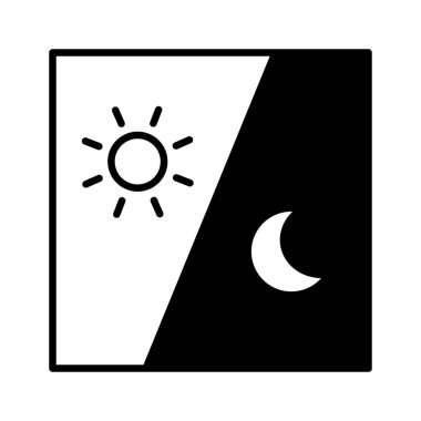 Gece ve gündüz görüntü kare simgesi. Soldan, gündüz ve gece (çizgi sanatı, siyah))