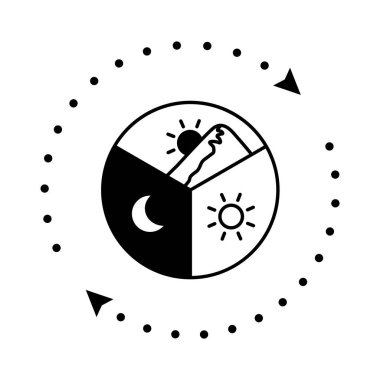 24 saat resim çizimi, sabah, gece ve gündüz. Nokta oku (çizgi çizimi, siyah)