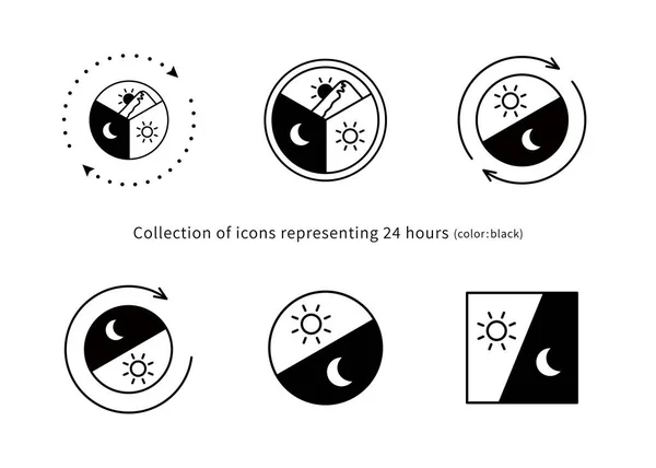 Types Collections Illustrations Heures Dessin Trait Noir — Image vectorielle