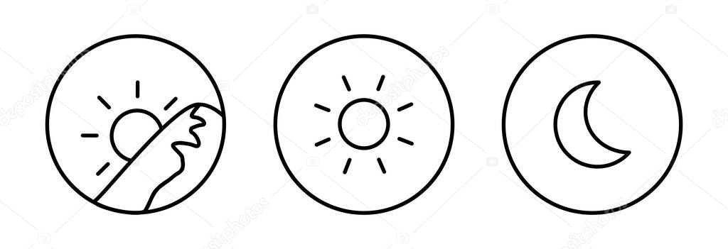 Morning, noon, night image illustration, round icon set 3 types (line drawing, black)