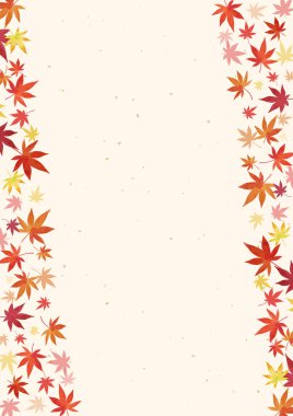 Sonbahar malzemesi. Sonbahar yaprakları, akçaağaç. Japonca kağıt arkaplan (dikey olarak uzun)