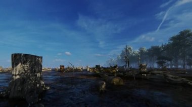 Ağır orman tahribatından sonra ağaç kütükleri bırakıldı, 4K