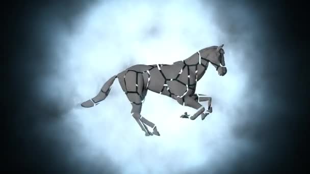 Зламаний Порцеляновий Кінь Біжить Проти Туманного Світла Петля Альфа Канал — стокове відео
