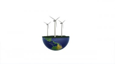 Onshore Windmills On Earth Hemisphere With Grass, Seamless Loop