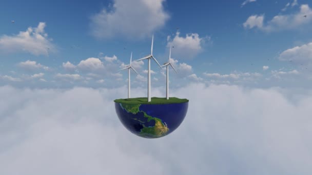 Offshore Windmills Earth Hemisphere Flying Pigeons Clouds — Stock video