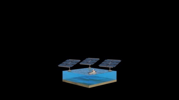 Solar Panels Boat Water Section Environmental Concept Alpha Channel — Wideo stockowe