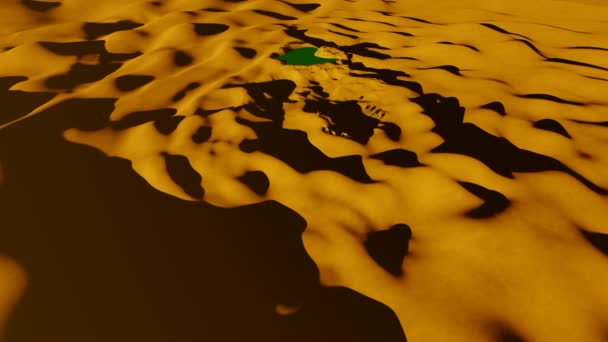 砂漠の砂丘を通ってラクダはオアシスに到達しようとしています — ストック動画