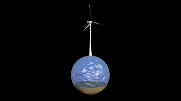 Windmills Boat Water Sphere Environmental Concept Alpha Channel — Stock Video