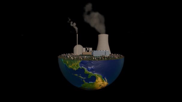 Earth Globe Holding Verschmutzt Fabrik Und Menschen Luma Matte — Stockvideo