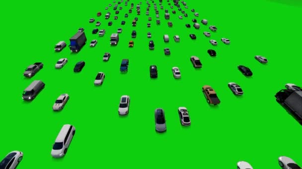 Traffico Pesante Auto Vista Superiore Anteriore Chromakey Schermo Verde — Video Stock