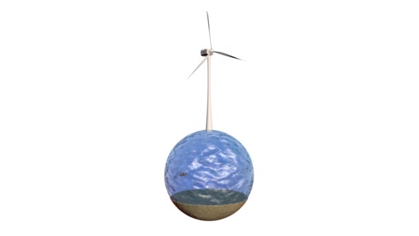 Windmills Boat Water Sphere Environmental Concept White Background — Stock Video