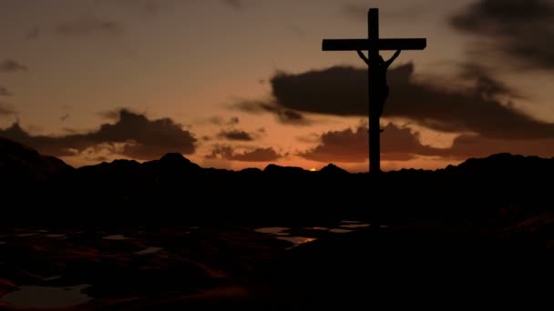 Jesus am Kreuz bei Sonnenaufgang — Stockvideo