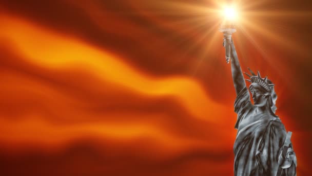 Estatua de la Libertad con fondo de fuego ondeando — Vídeos de Stock