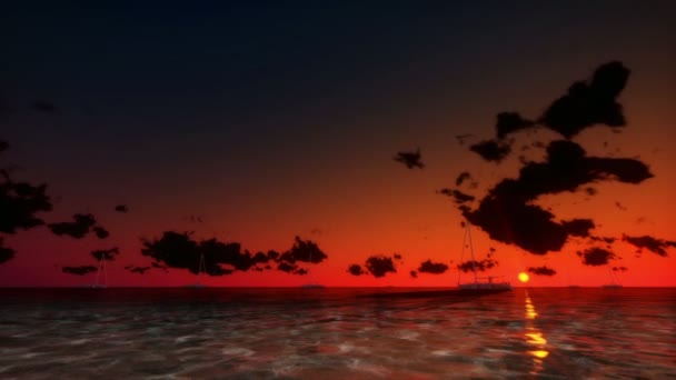 Jacht na zachód słońca, chmury — Wideo stockowe