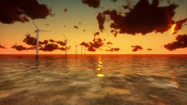 Ветряные мельницы у берегов океана — стоковое видео