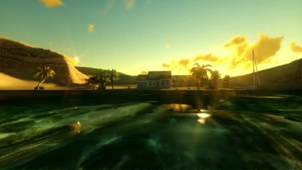 Insel und Haus bei Sonnenaufgang — Stockvideo
