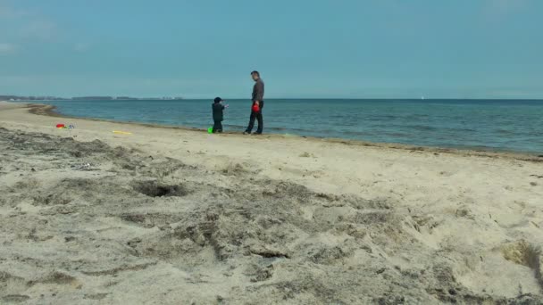 Familly spelar på stranden — Stockvideo