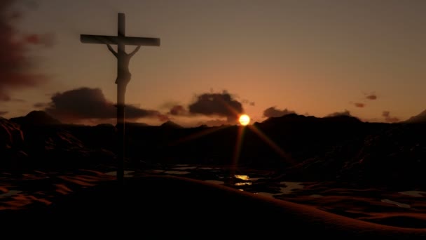 Jesus na cruz ao pôr do sol — Vídeo de Stock
