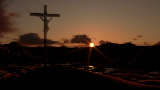 Jésus sur la croix au coucher du soleil 