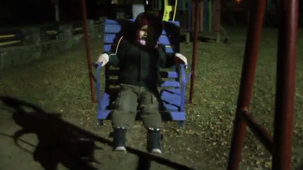 Boy on swing in park — Stock Video