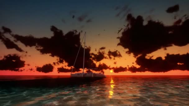 Σκάφη στο ηλιοβασίλεμα με σύννεφα — Αρχείο Βίντεο