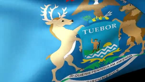 Bandera estatal de Michigan ondeando — Vídeos de Stock