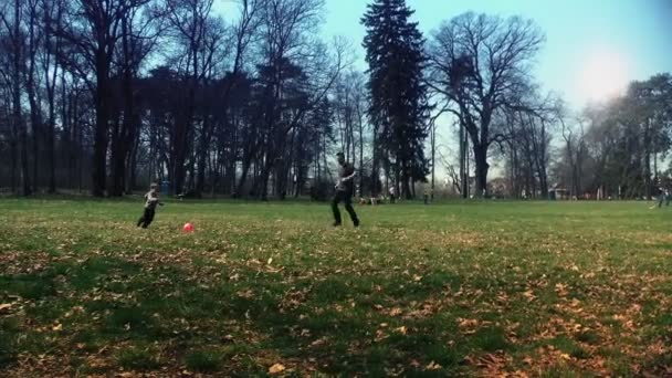 Père et fils jouant avec une balle — Video