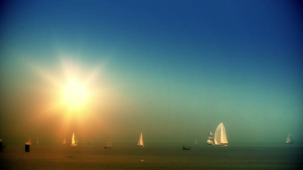 Barcos navegando en el horizonte — Vídeos de Stock