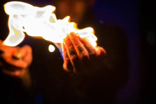 Hand Fire Photo Night — Stock Photo, Image