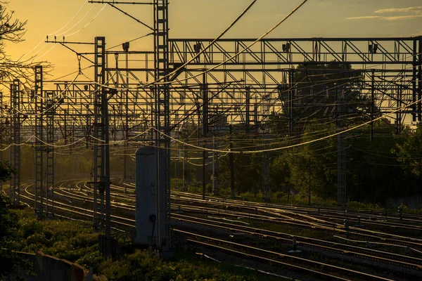 Ferrovie Fili Tramonto — Foto Stock