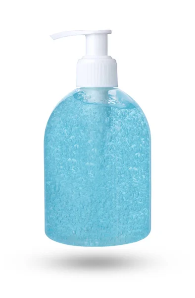 Botella Desinfectante Manos Con Gel Azul Aislado Una Ruta Recorte —  Fotos de Stock