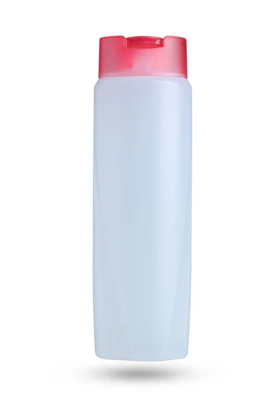 Una Botella Champú Blanco Con Una Tapa Roja Aislada Camino —  Fotos de Stock