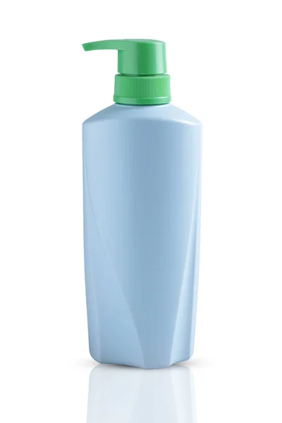 Botella Champú Verde Con Bomba Aislada Sobre Fondo Blanco —  Fotos de Stock