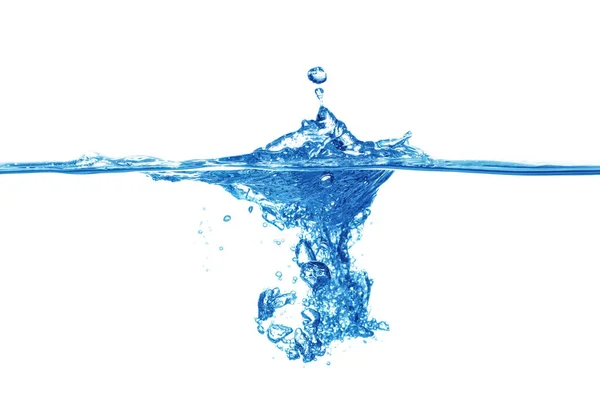 Die Wasseroberfläche Spritzt Blau Die Seitenansicht Ist Auf Weißem Hintergrund — Stockfoto