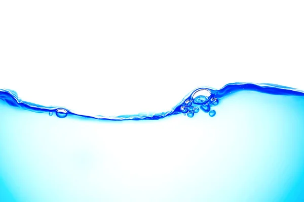 Μετακίνηση Μπλε Επιφάνεια Του Νερού Και Φυσαλίδες Λευκό Φόντο — Φωτογραφία Αρχείου