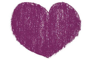 Sevgililer Günü mor tebeşir kalp çizimi beyaz arkaplanda izole edilmiş.