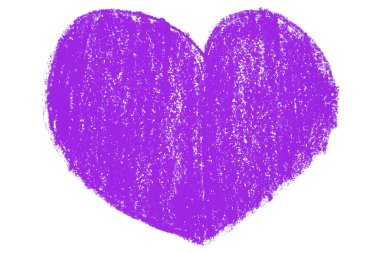 Sevgililer Günü mor tebeşir kalp çizimi beyaz arkaplanda izole edilmiş.