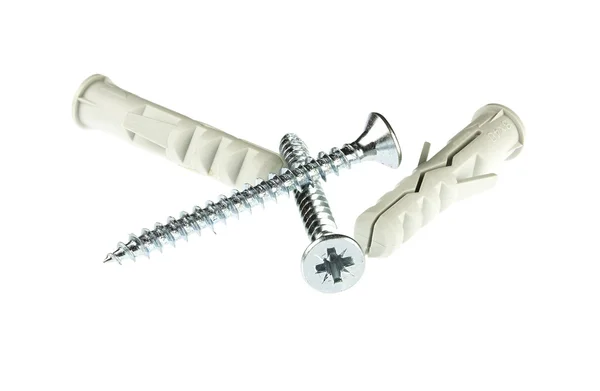 Gri plastik dübel ve vidalar